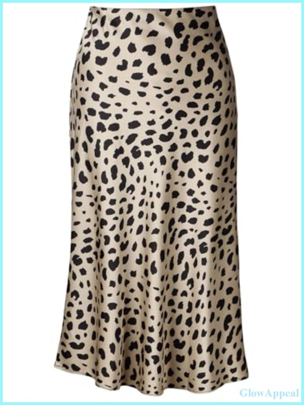 Women's Leopard Print Midi Skirt Silk Satin High Waist Elastic A-Line
